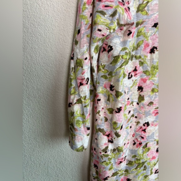 J. Jill 100% Linen Romantic Floral 3/4 Sleeve Tie Back Tunic Length Blouse XS - Picture 9 of 9